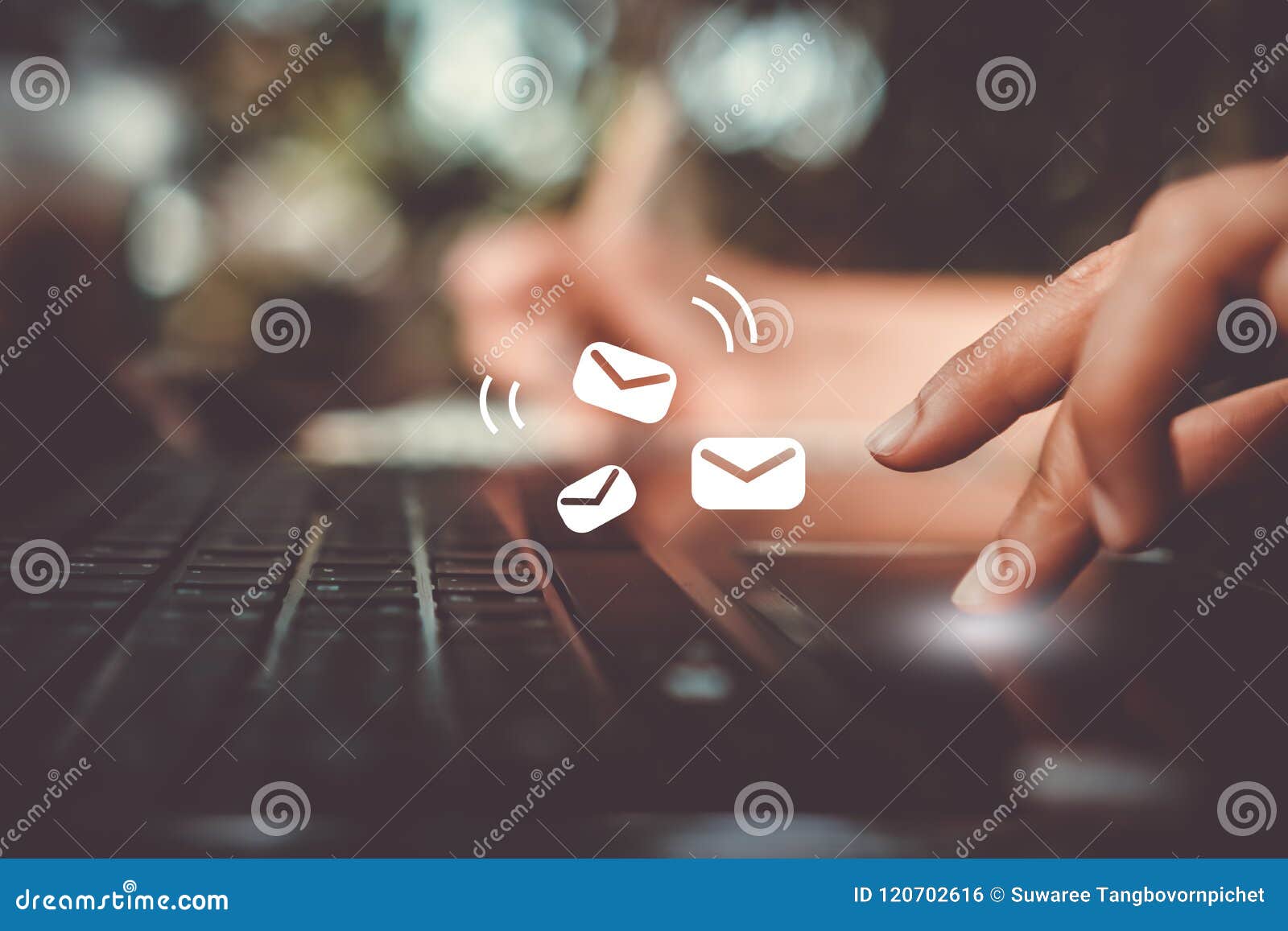 woman hand using laptop to send and recieve email