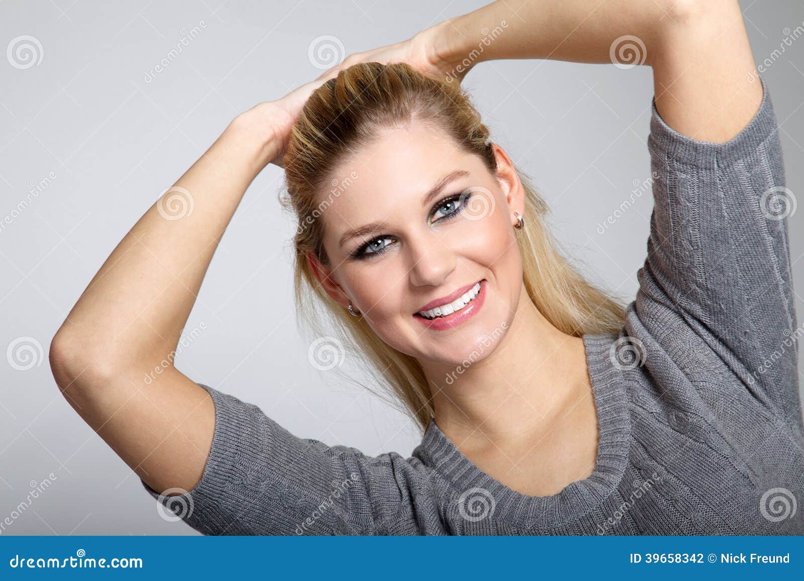 Woman with Hands Behind the Head Stock Photo Image of beauty, motion