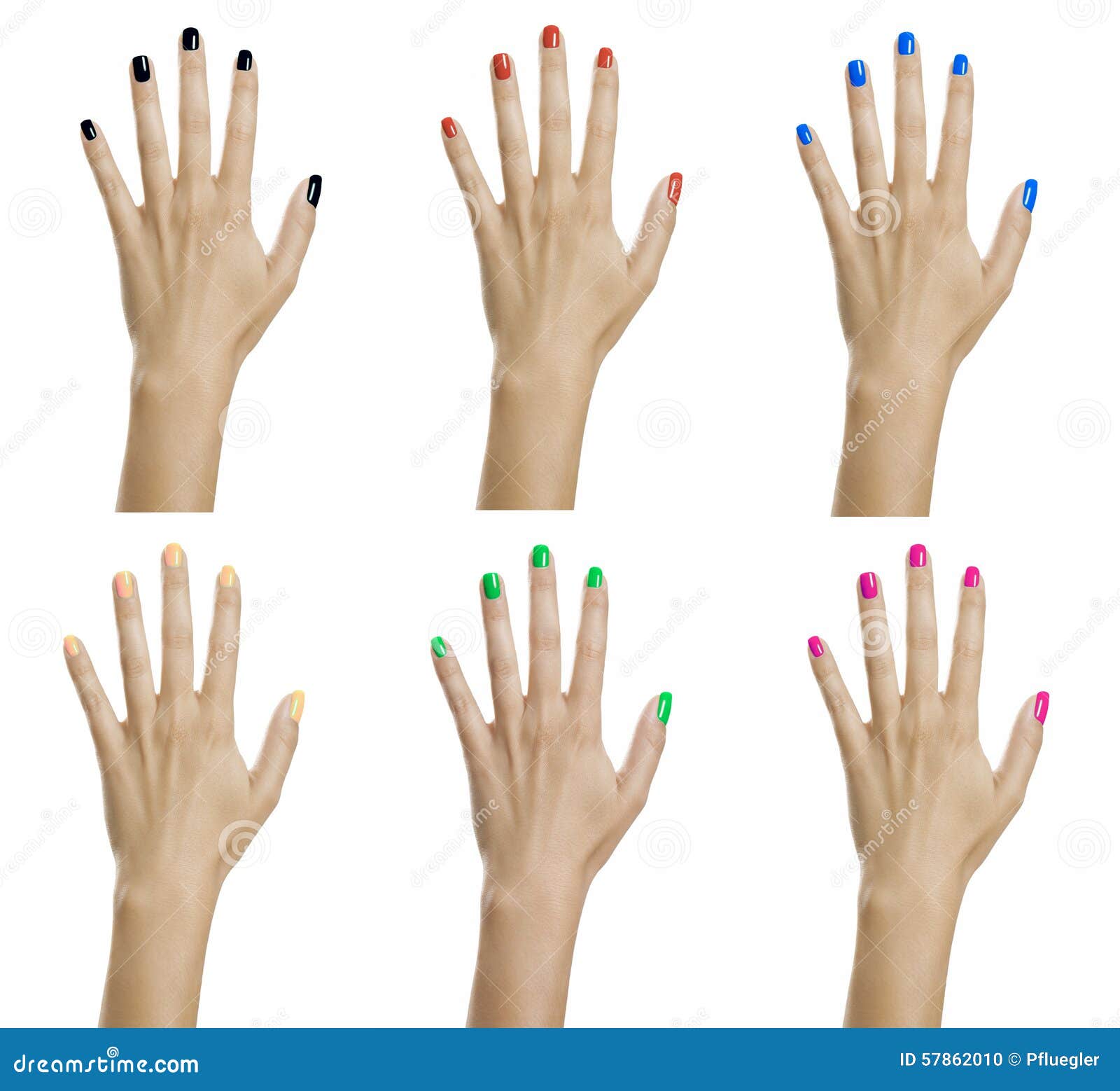 woman hands with colorful nail varnish
