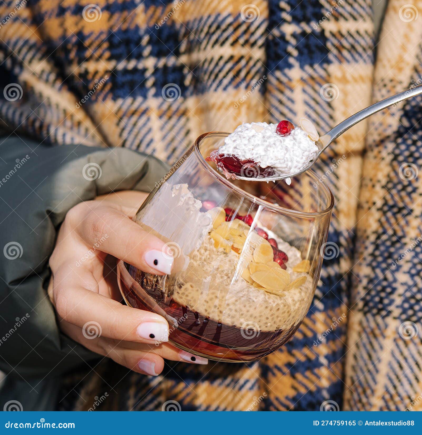 Woman Hands Holding Glass with Chia Pudding Stock Image Image of hand