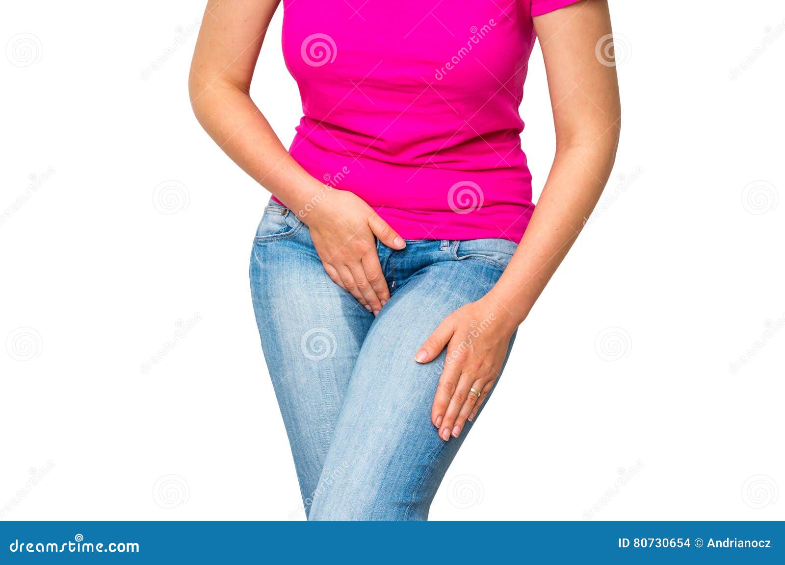 woman with hands holding her crotch - incontinence concept