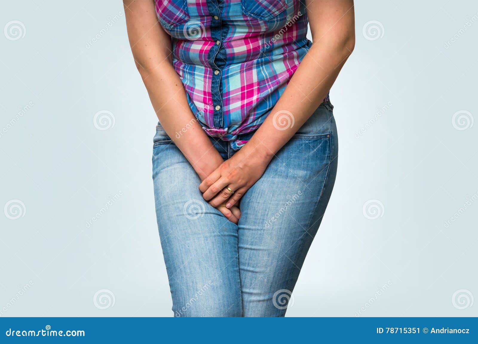 Close Woman Hands Holding Her Crotch Stock Photo 234591922