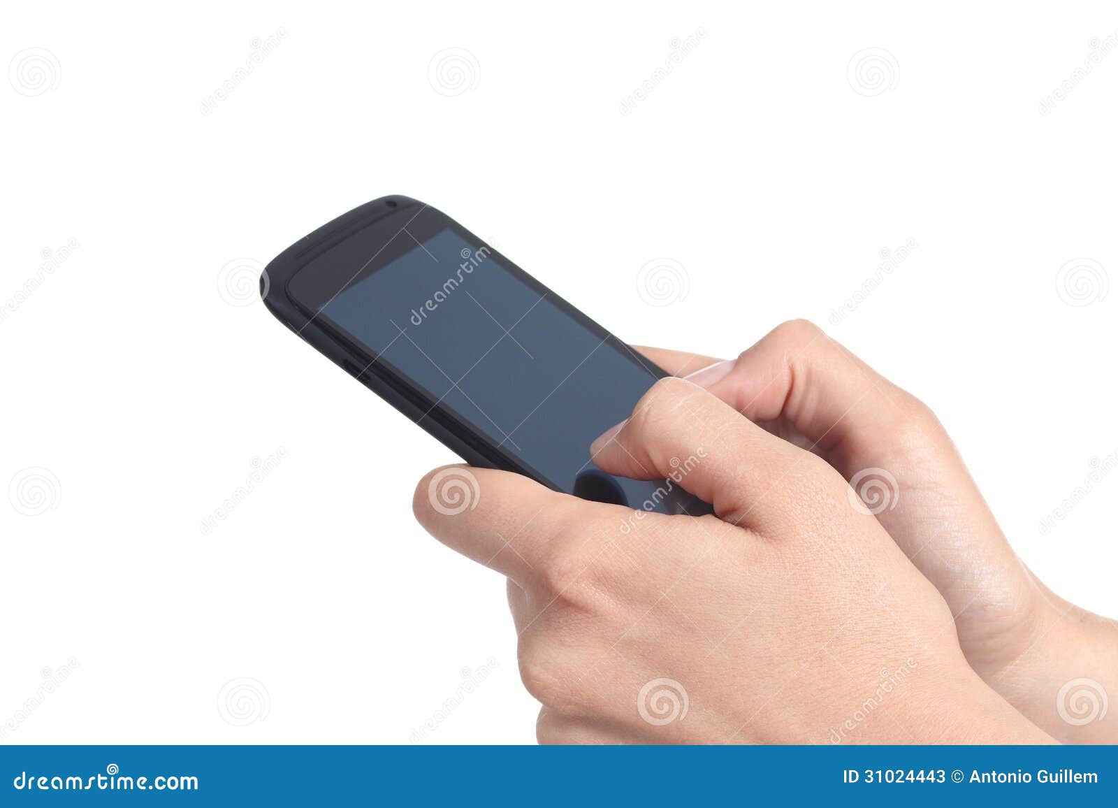 Woman Hands Holding and Touching a Mobile Phone Screen with Her Thumbs ...