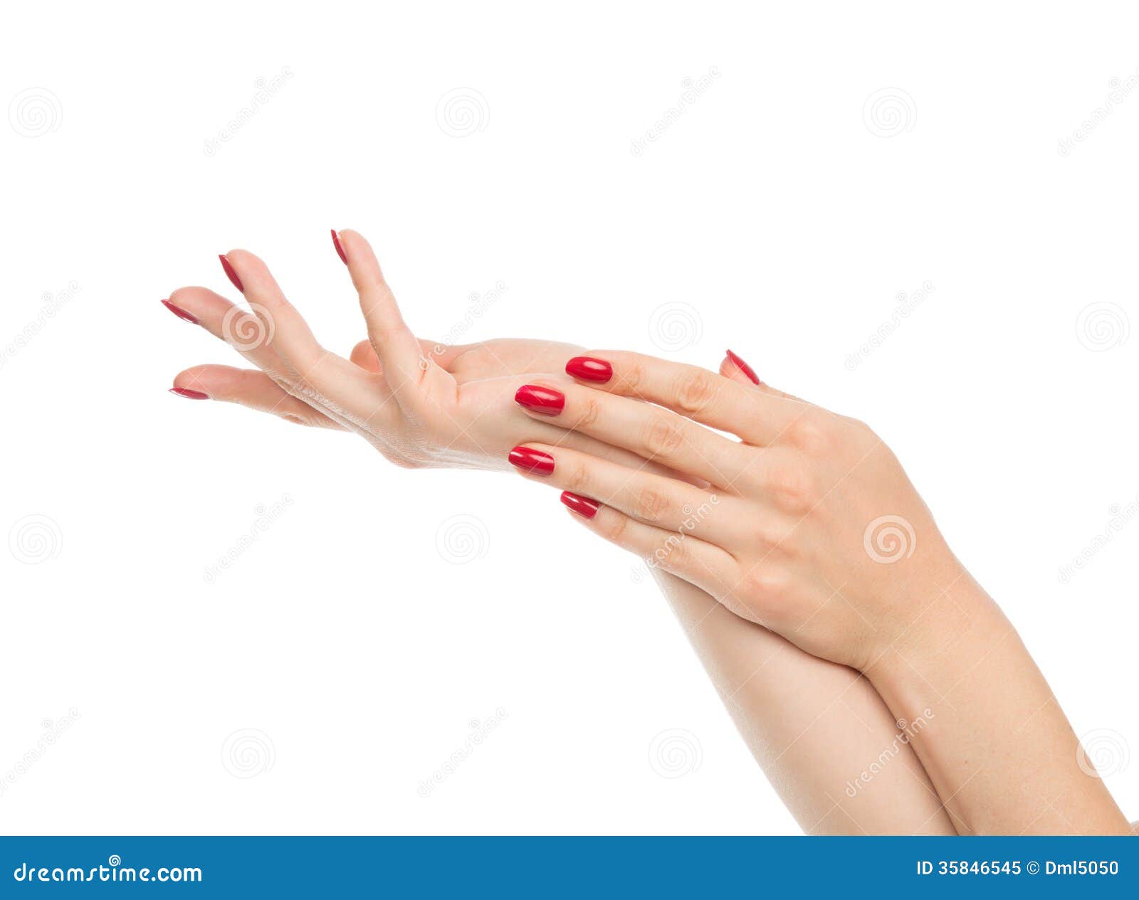 woman hands with manicured red nails