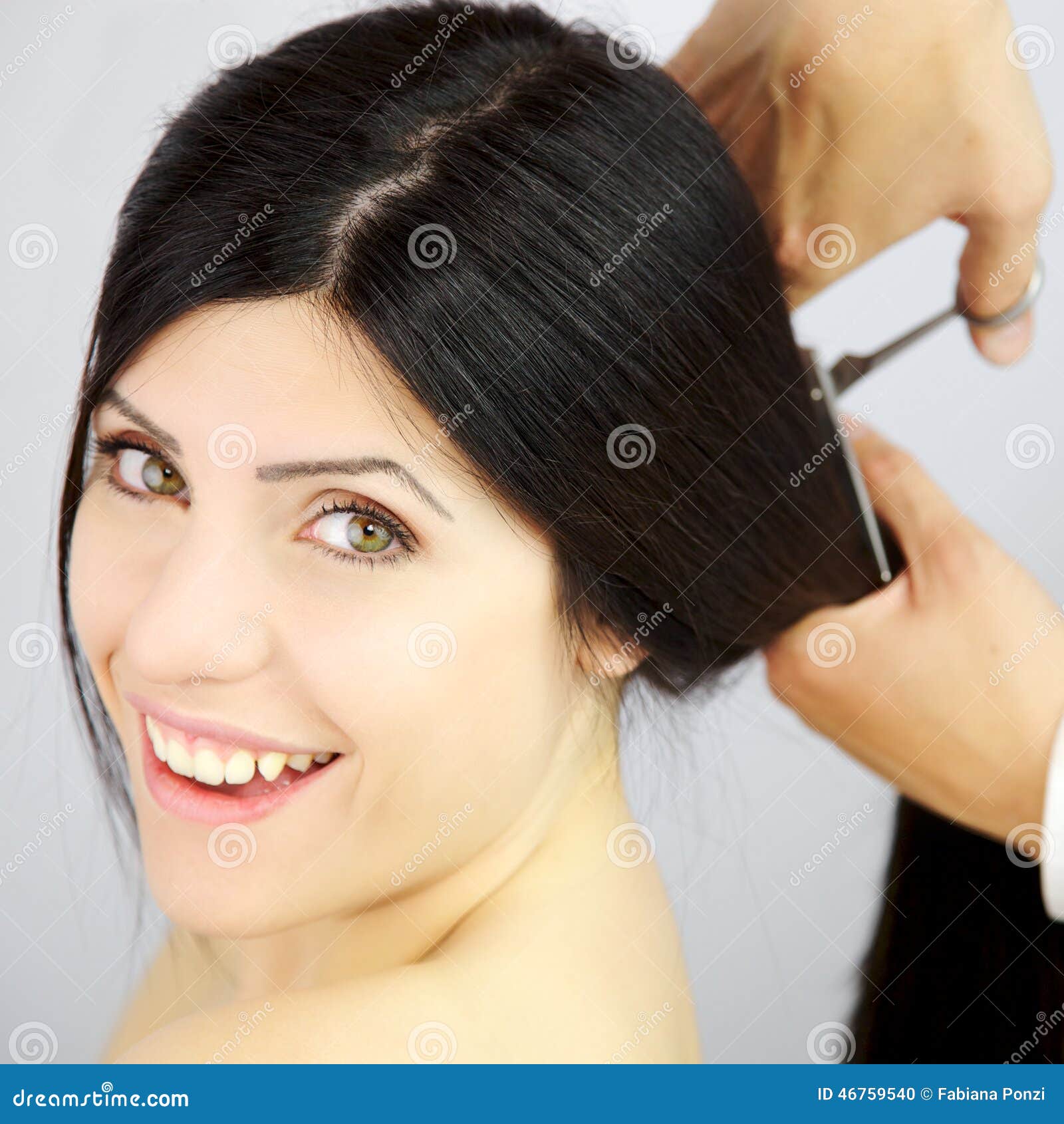 iWomani Happy About New Haircut From iLongi To iShorti Stock iWomani Happy About New Haircut From iLongi To iShorti Stock