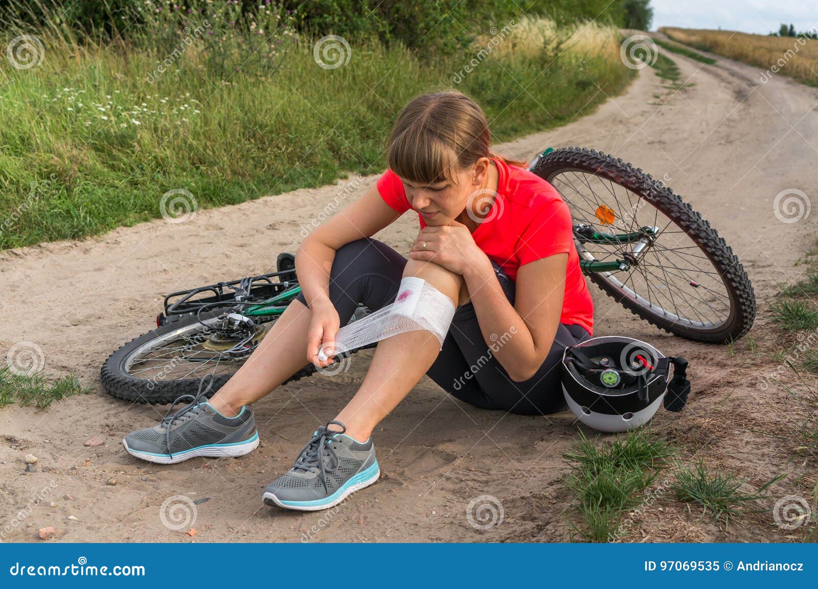 Woman Has Accident Injury from Bicycle Stock Image Image of health
