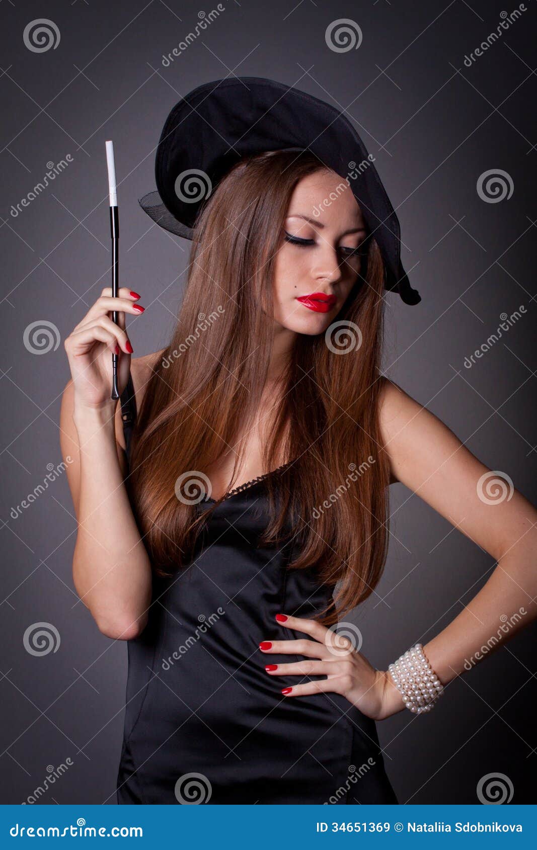 Woman in Hat with Cigarette Stock Image Image of fashion, attractive