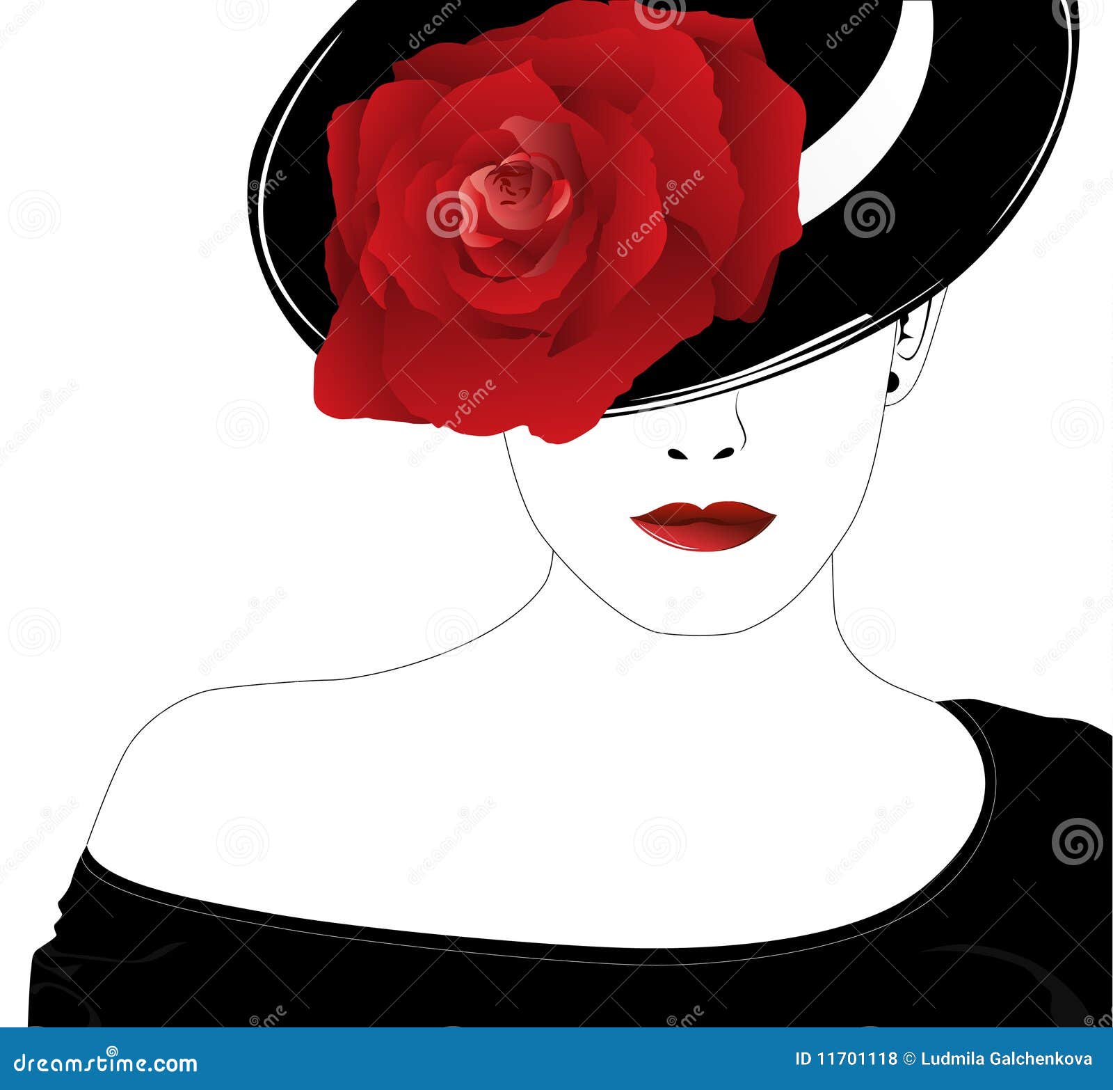 Download Woman in a hat with a rose stock vector. Illustration of ...