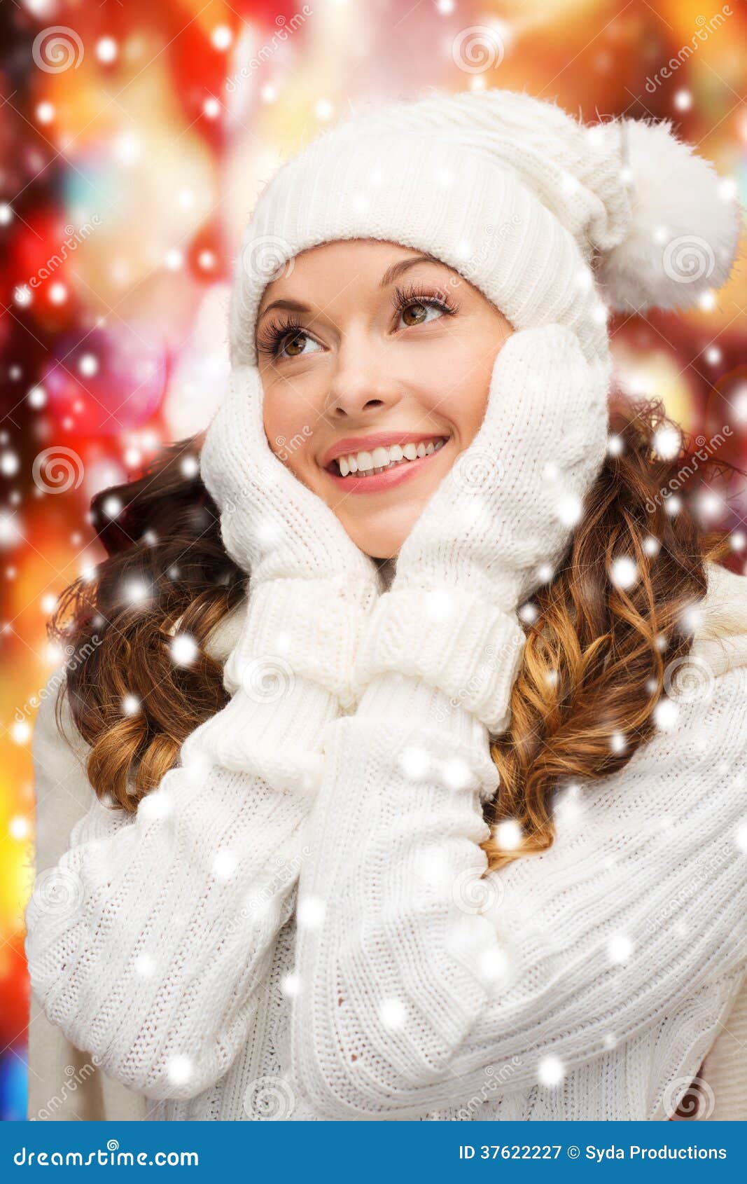 Woman in Hat, Scarf and Mittens Stock Image - Image of attractive ...