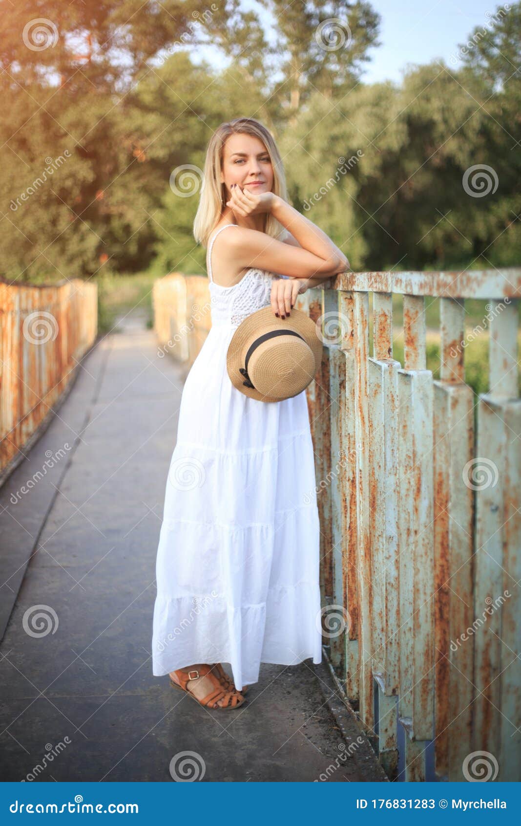 Woman in a Hat and Sundress for a Walk in the Country Stock Image - Image  of person, outdoors: 176831283