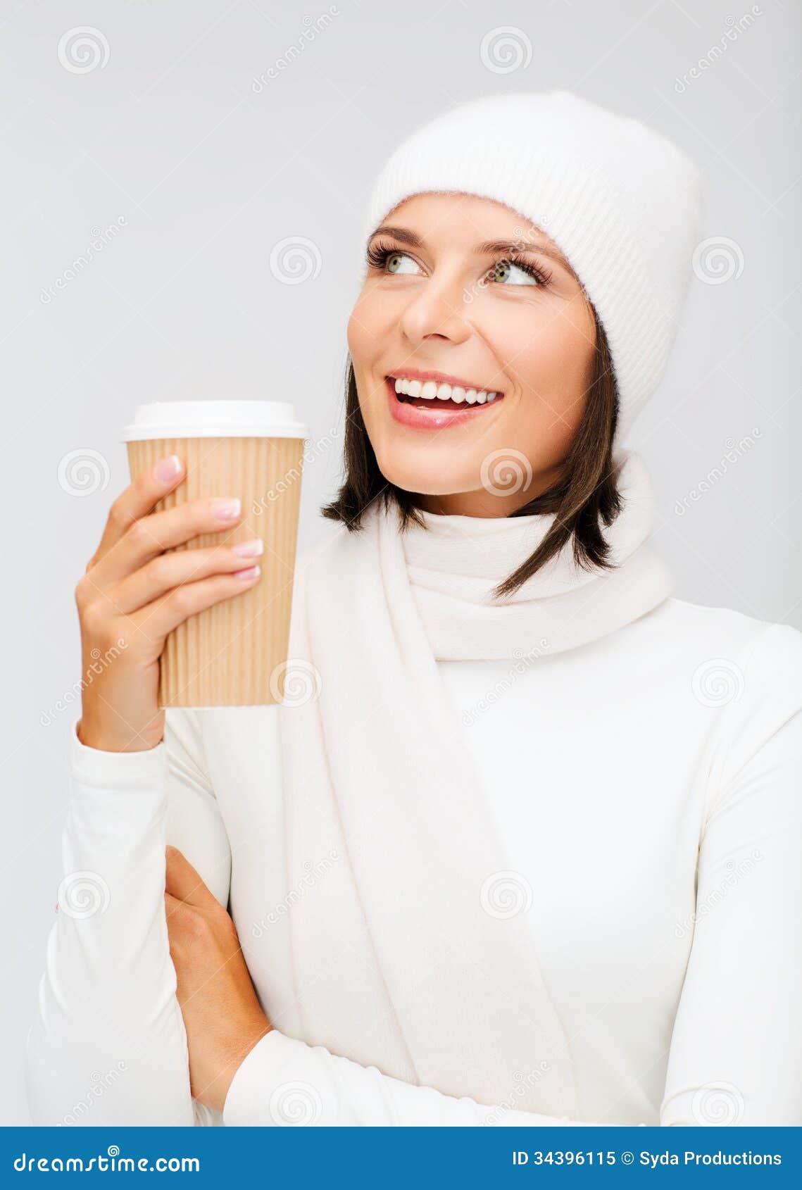 Woman in Hat with Takeaway Tea or Coffee Cup Stock Image - Image of ...