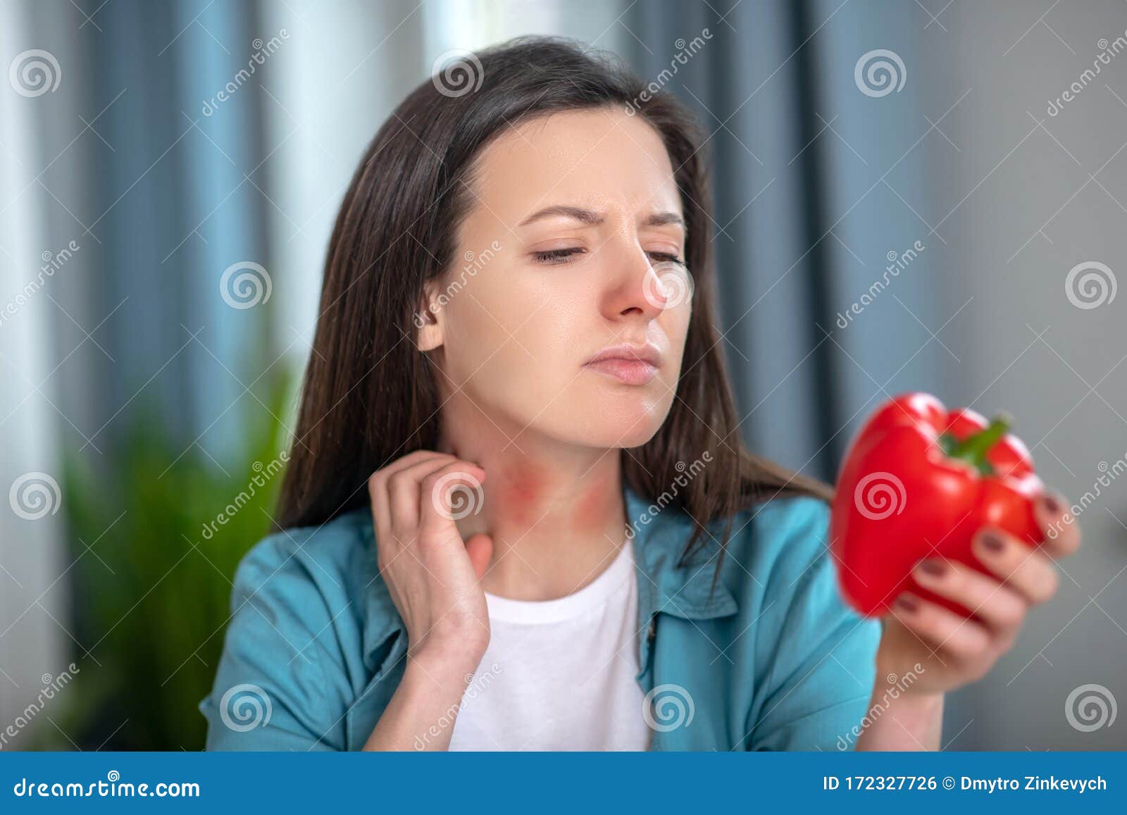 Woman Having an Allergy for a Sweet Pepper Stock Photo Image of meal
