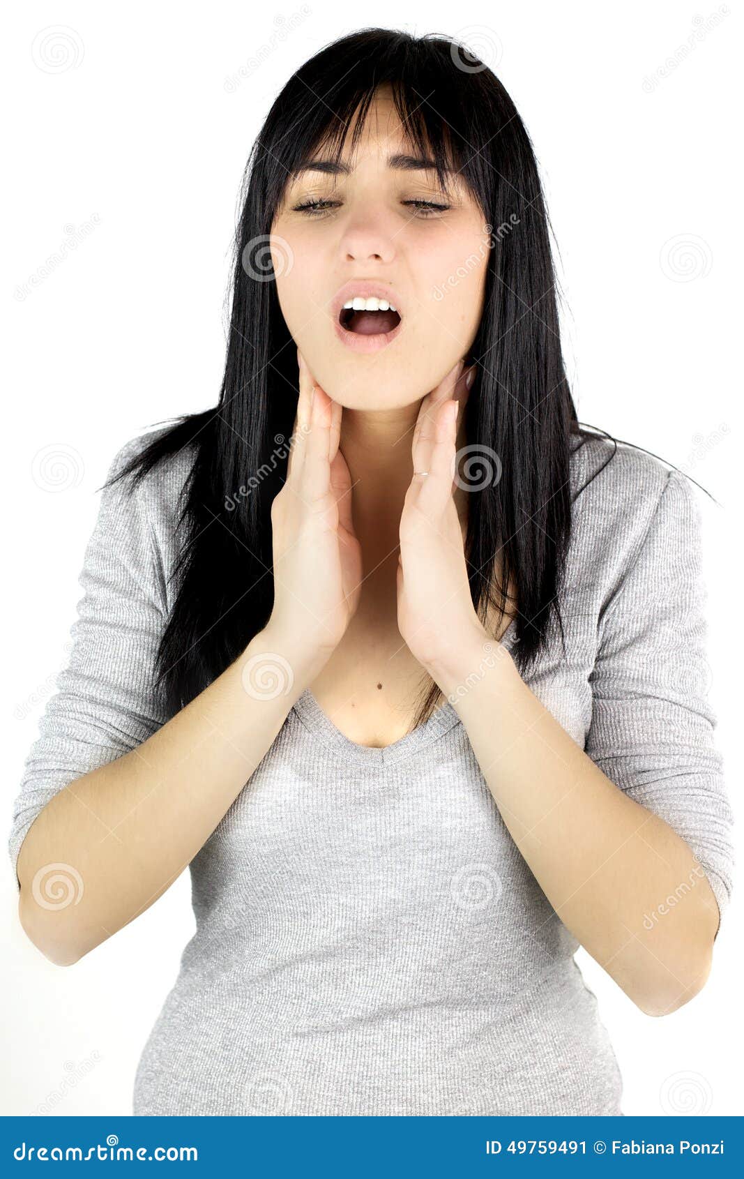 Woman Having Lost Voice Touching Throat Stock Image - Image of human ...