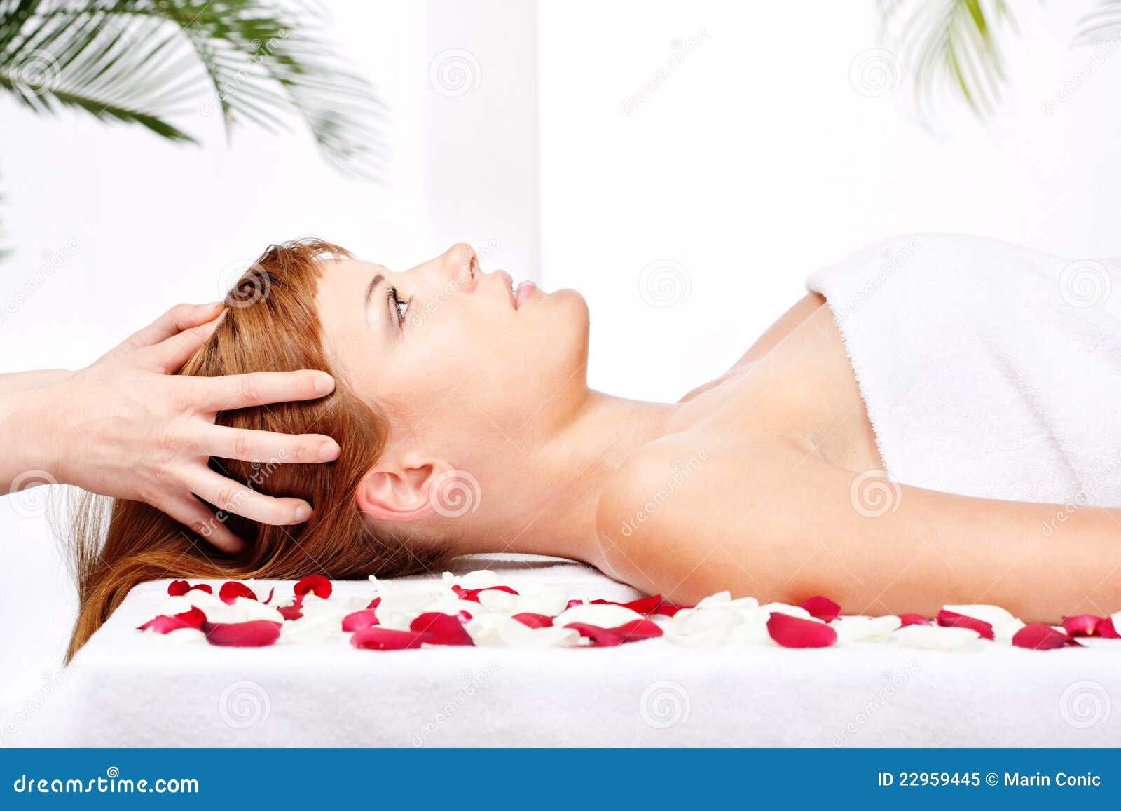 Woman On Head Massage Treatment In Salon Stock Image Image Of Care