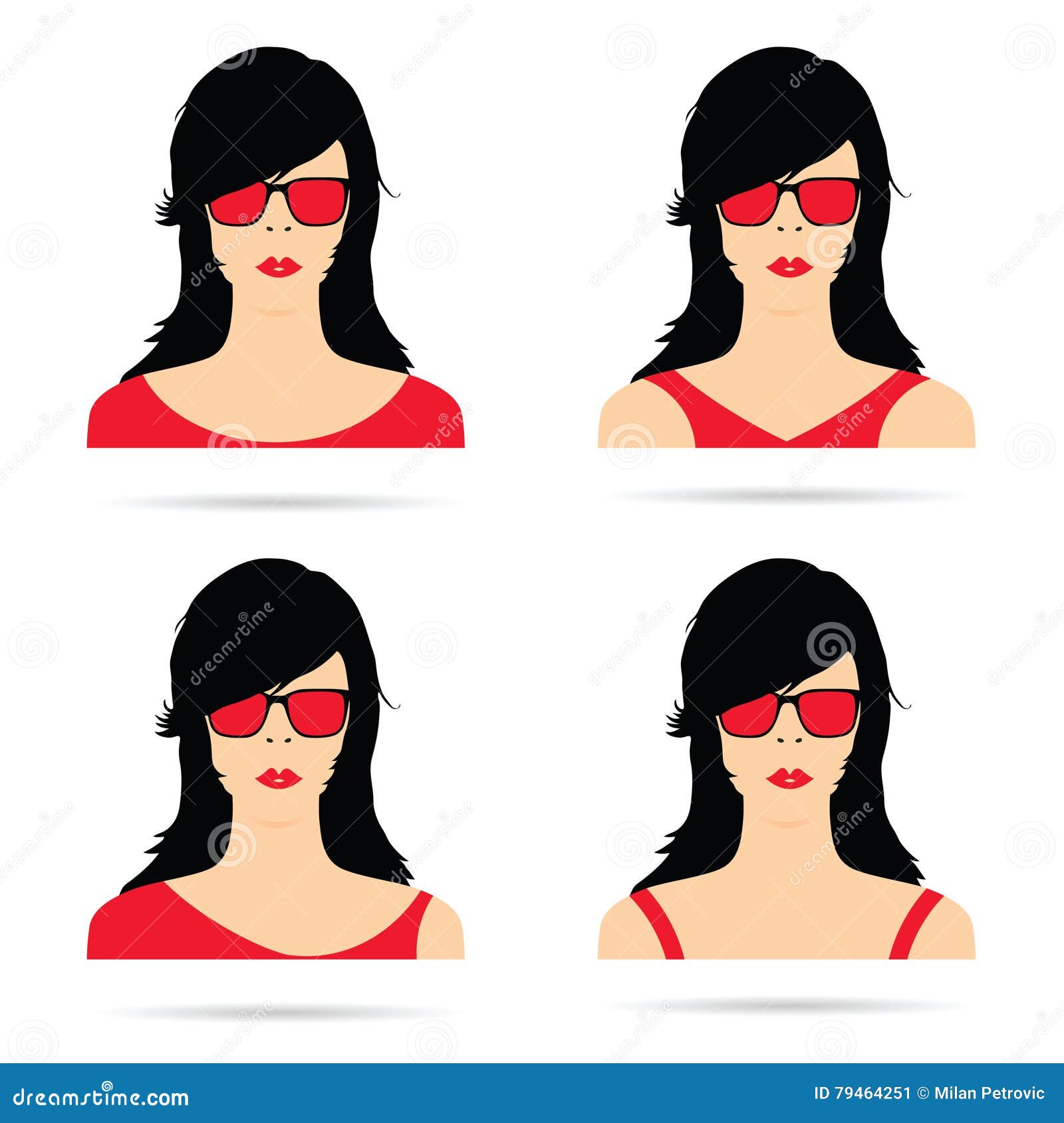 Woman Head with Red Sunglasses Set Illustration Stock Vector ...