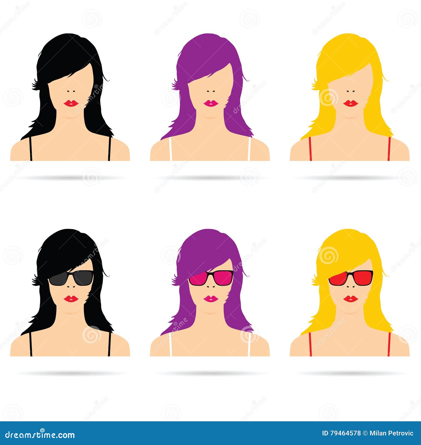 Woman Head with Sunglasses Set Illustration Stock Vector - Illustration ...