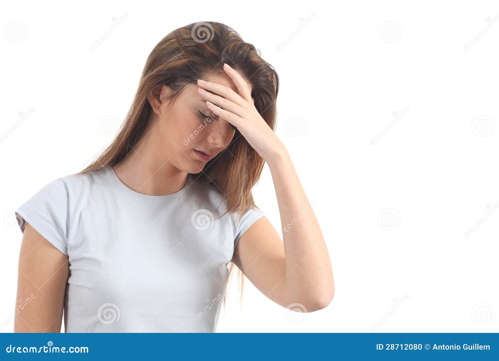 Woman With A Headache And Her Hand In Forehead Stock Photo - Image