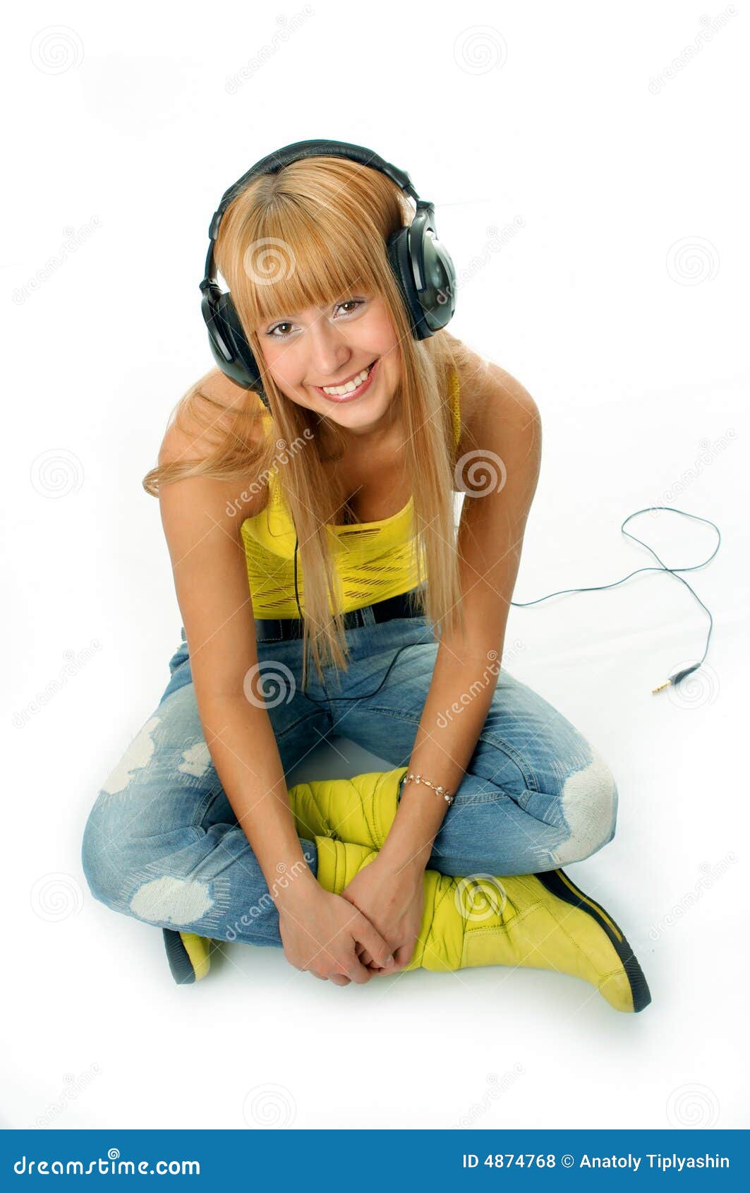 Woman in headphones stock photo. Image of complexion, finger 4874768