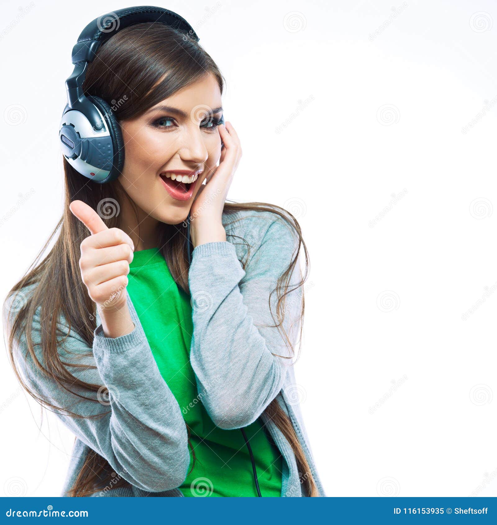Woman Headphones Listening Music Stock Image Image Of Dancing Human