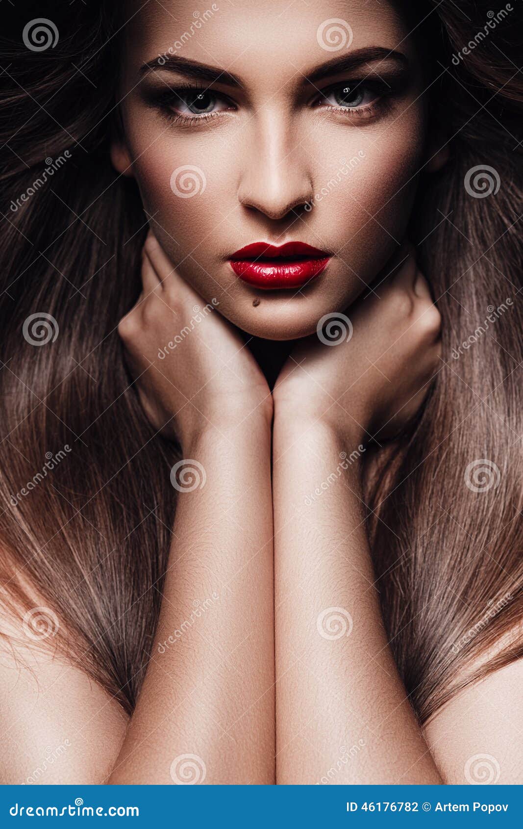 Woman with Healthy Hair and Red Lips Stock Photo Image of health