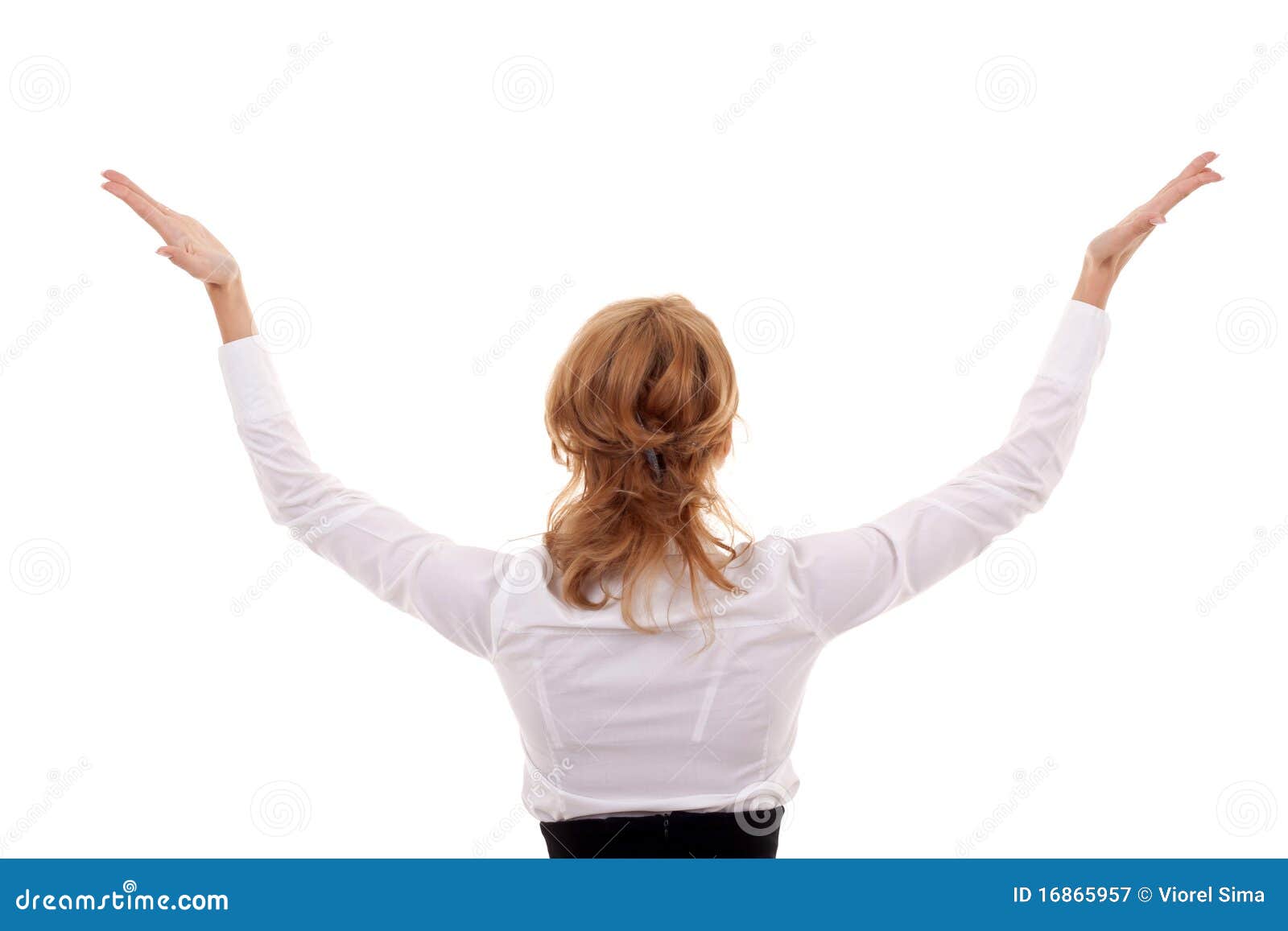 Woman with Her Hands in the Air Stock Image - Image of leader