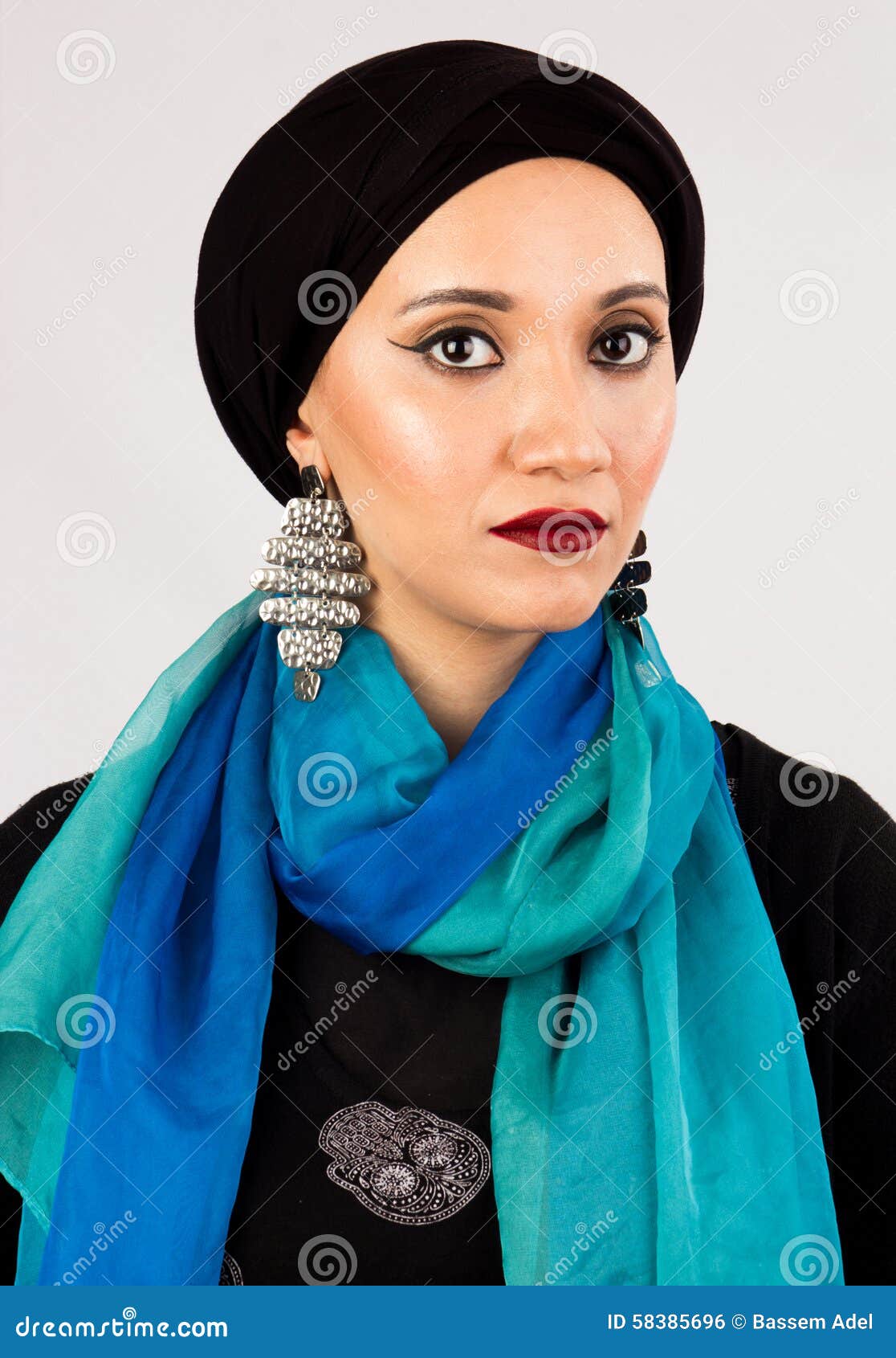 Woman In Hijab And Colorful Scarf Stock Photo - Image 