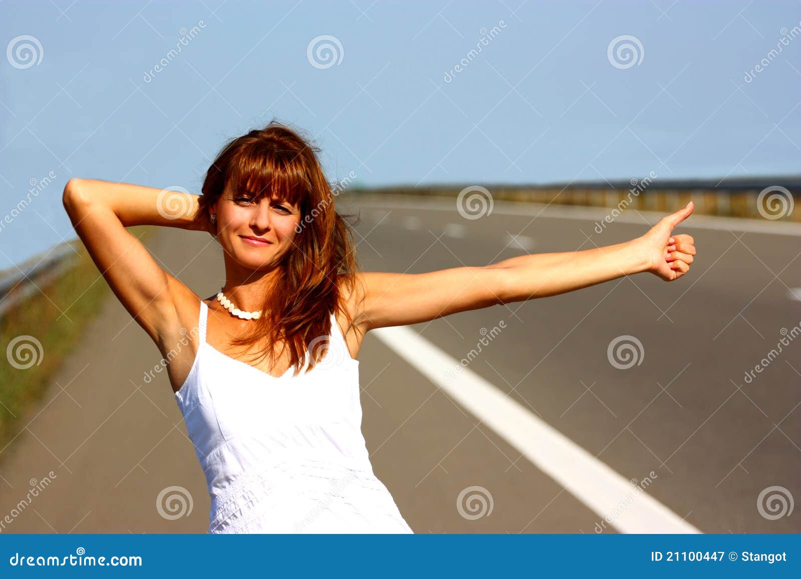 Woman Hitchhiking Stock Image Image Of Autostop Hitchhiker 21100447