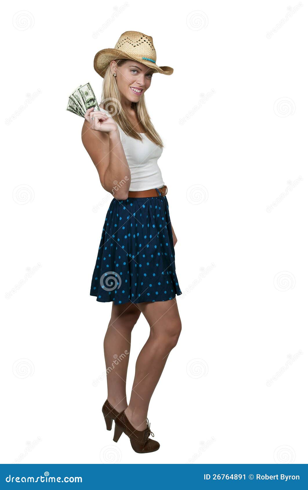 Woman Holding 100 Dollar Bills. Beautiful woman holding a hand full of 100 dollar bills