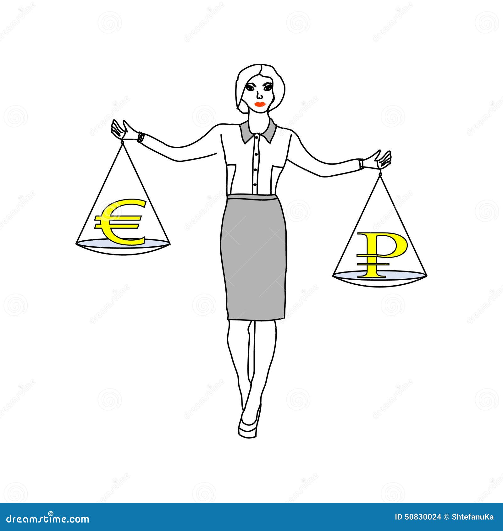 Woman Holding a Balance Thinking What To Choose - Stock Vector