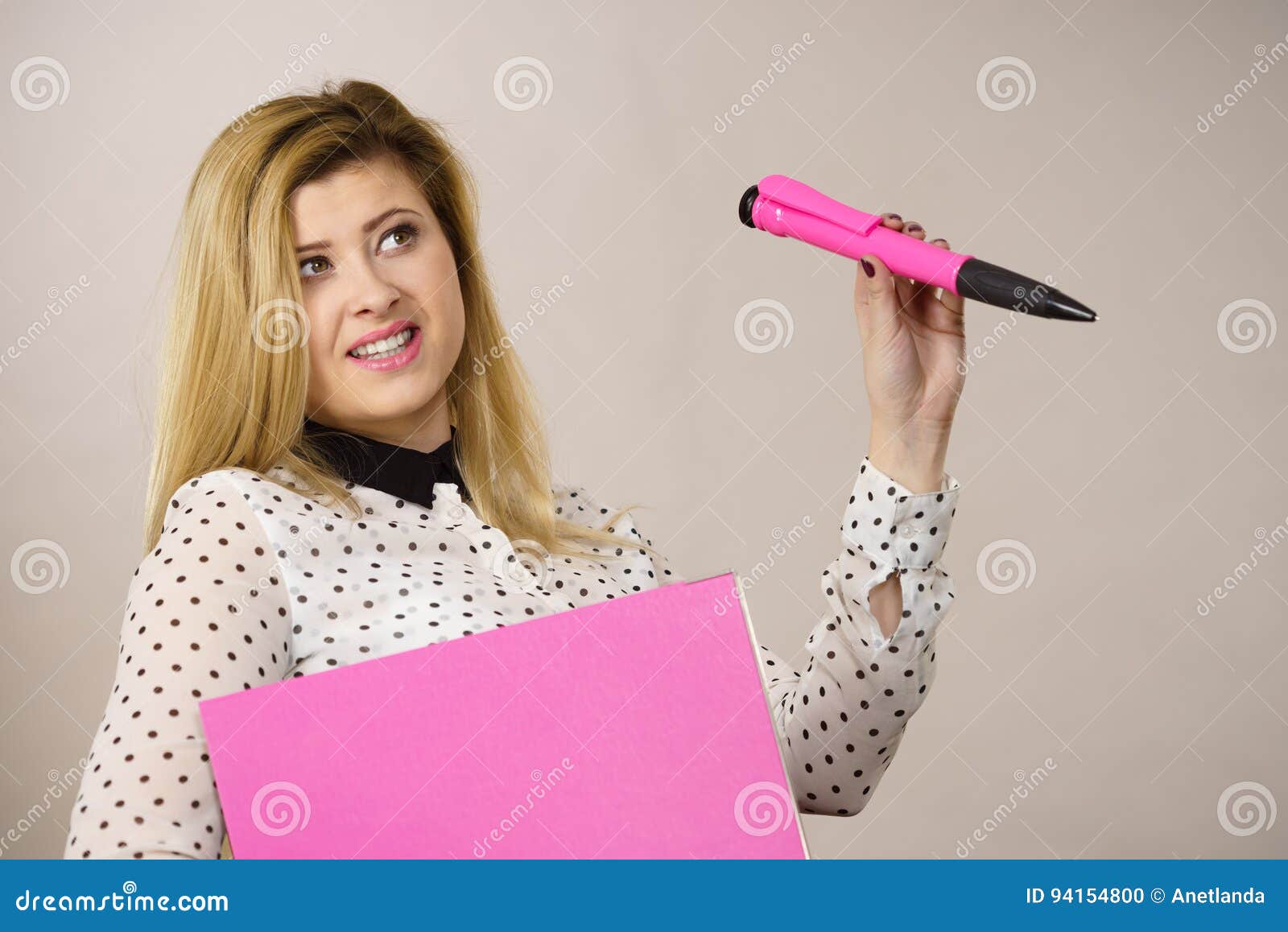 Woman Holding Binder with Documents and Pen Stock Photo Image of