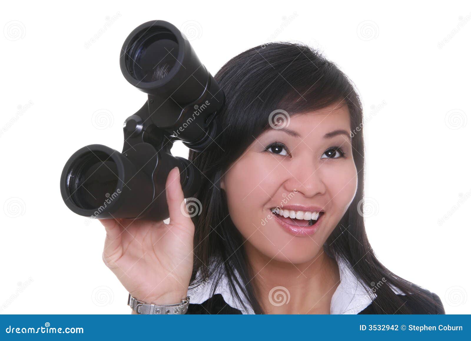 Woman holding binoculars stock photo. Image of isolated 3532942
