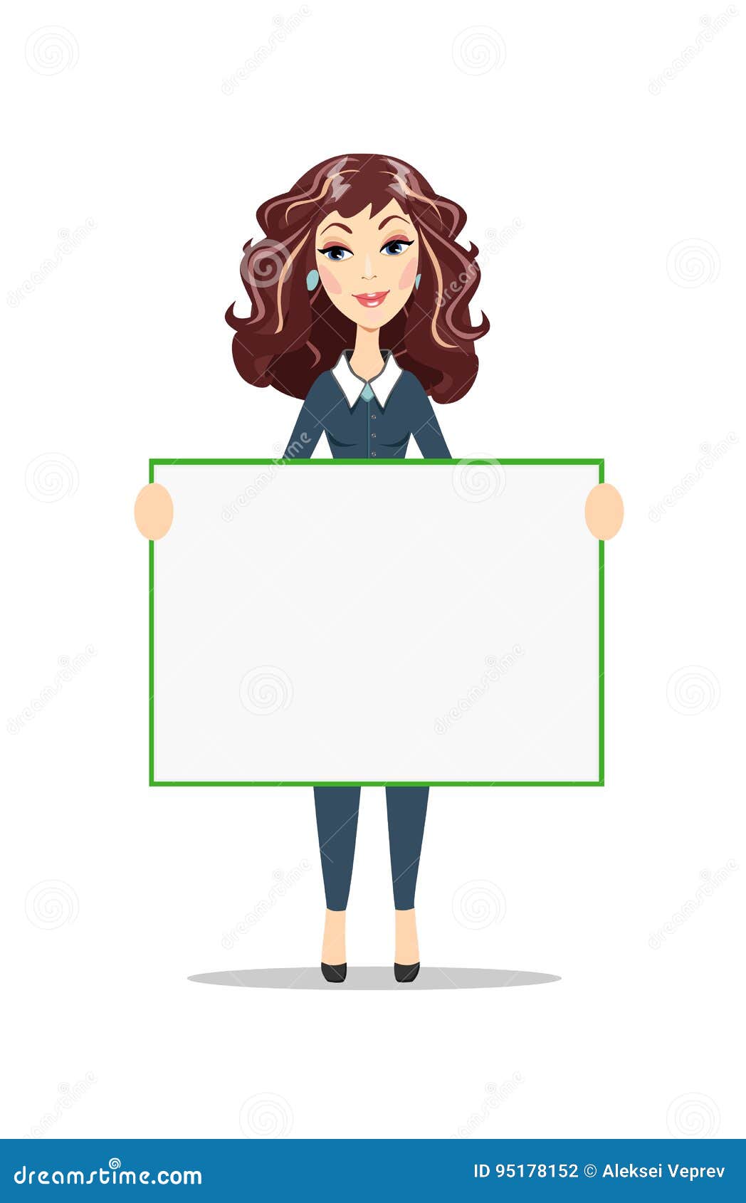 Woman Holding a Blank Poster Stock Vector - Illustration of brunette ...