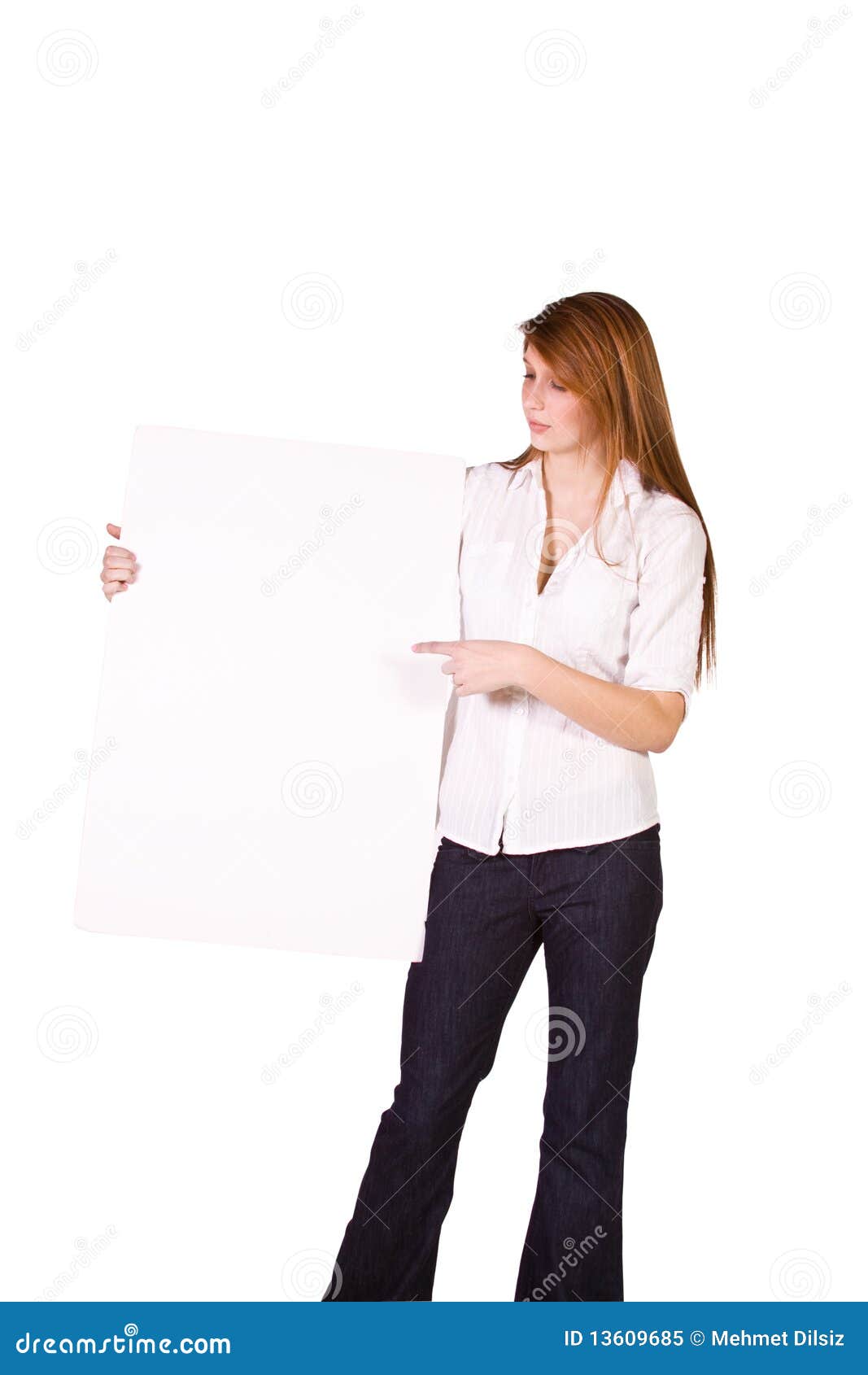 Woman Holding a Blank Sign stock image. Image of greeting 13609685