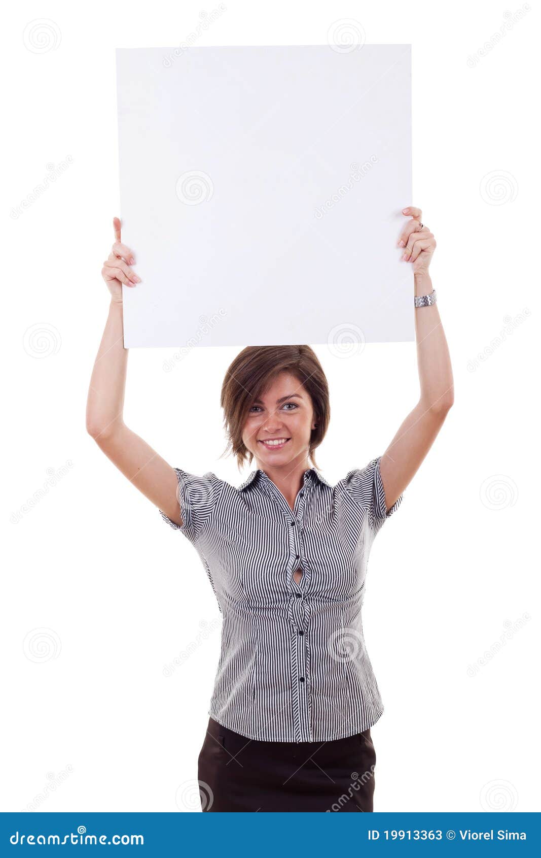 Woman holding blank sign stock image. Image of isolated 19913363