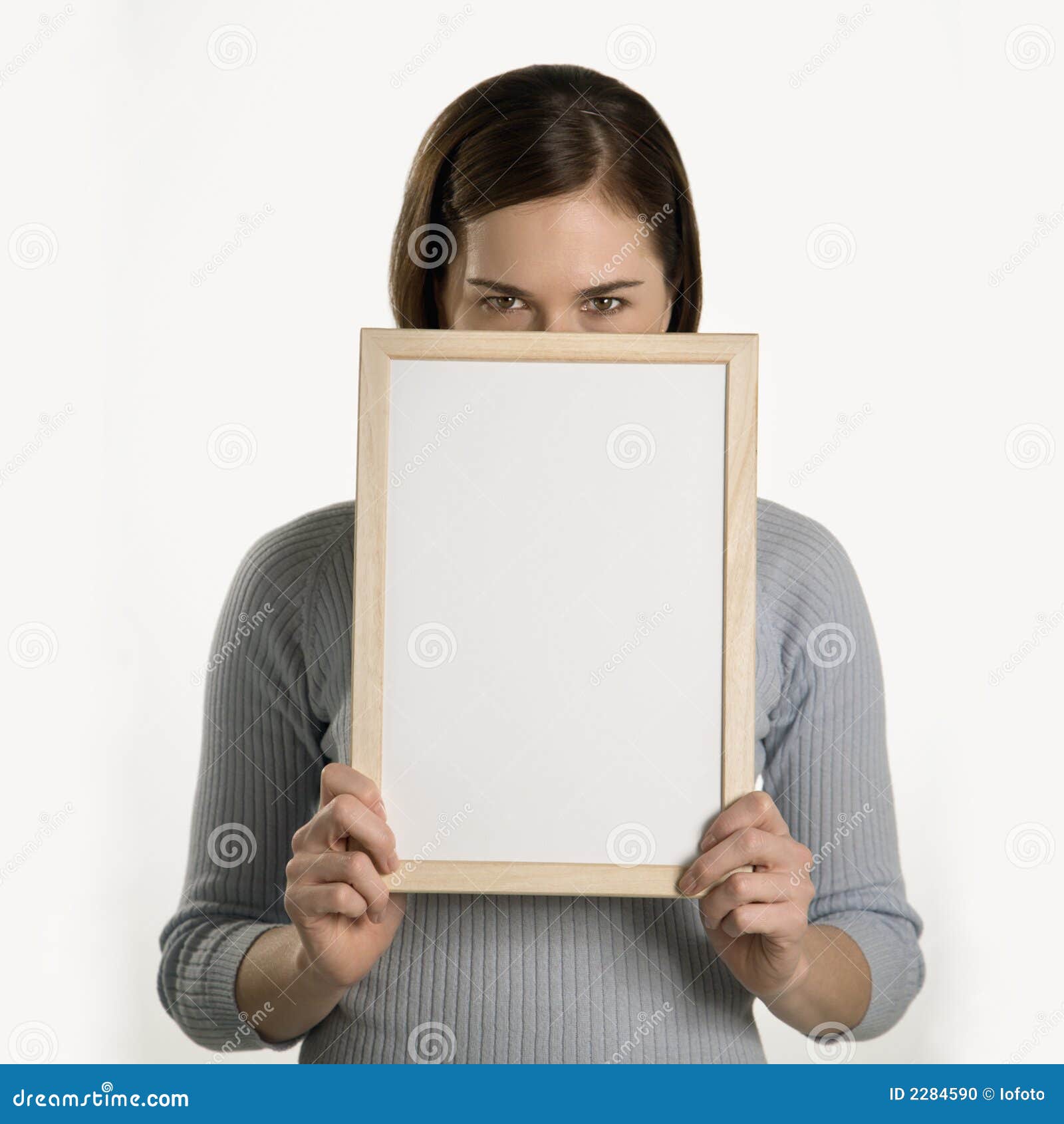 Woman holding blank sign. stock photo. Image of space 2284590
