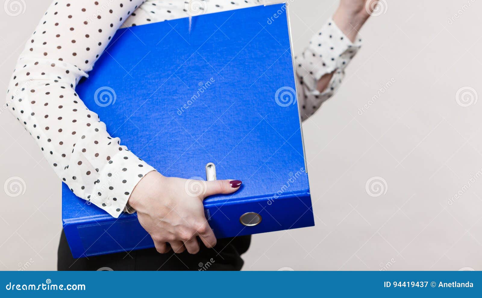 Woman Holding Blue Binder with Documents Stock Image Image of