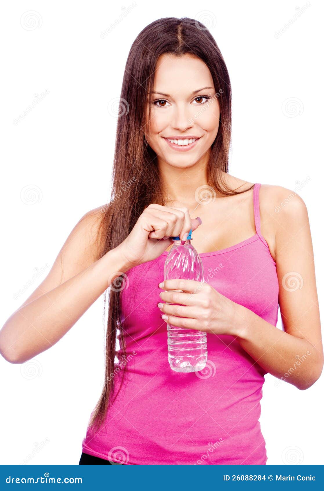 Woman Holding Bottle of Water Stock Photo Image of smile, isolated