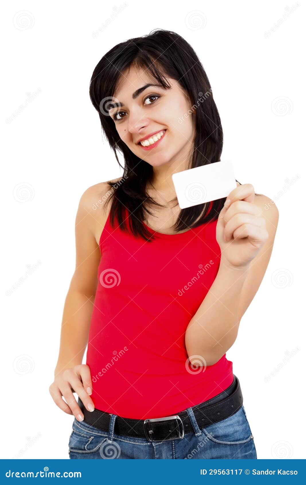 Woman Holding Card stock image. Image of empty, text 29563117