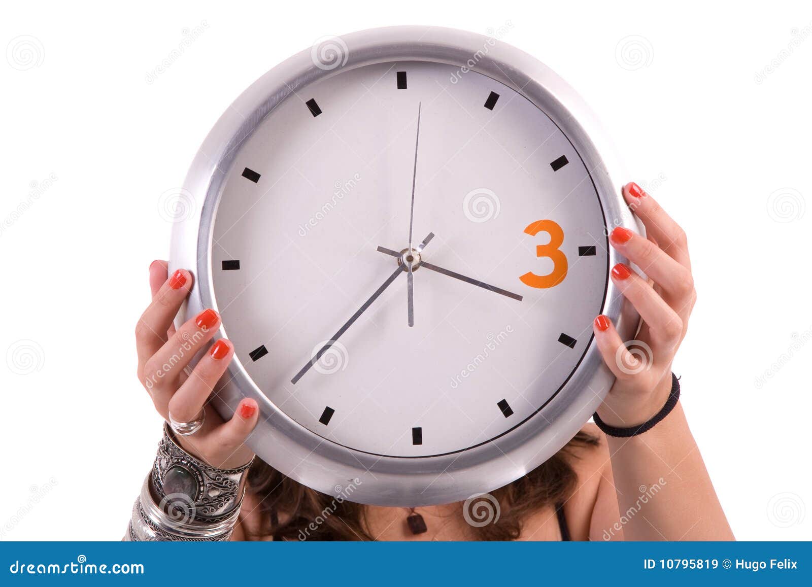 Woman Holding A Clock Stock Image Image Of Hand Face 10795819