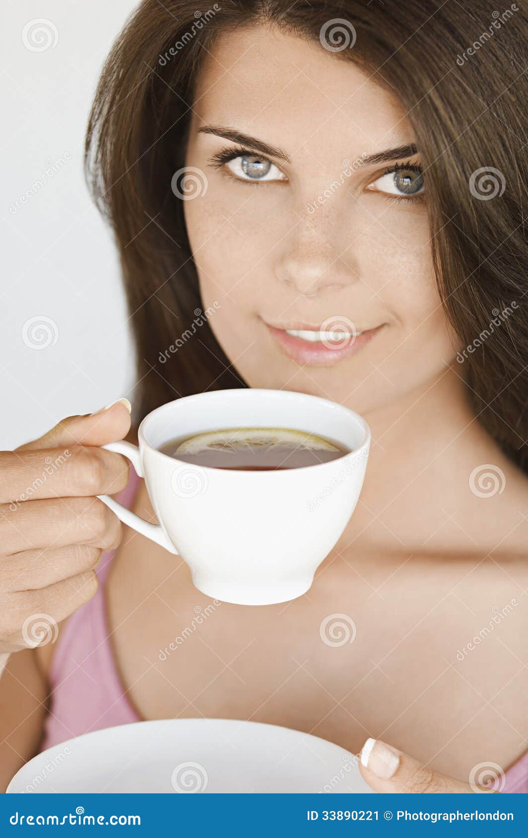 Woman Holding Cup of Tea with Lemon Stock Image - Image of relaxed ...