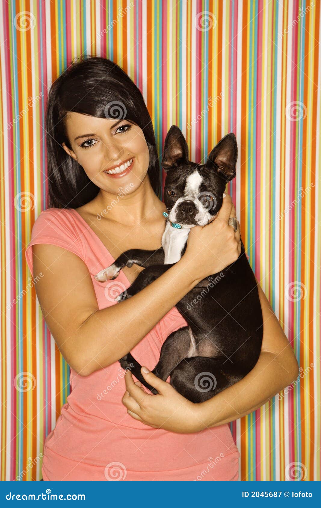 Woman holding dog. stock image. Image of small, breed 2045687
