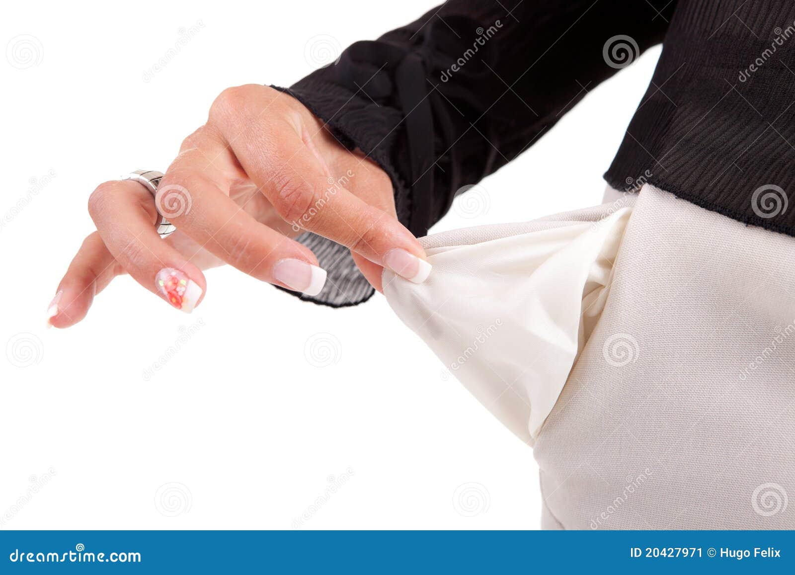 Woman holding empty pocket stock image. Image of failure 20427971