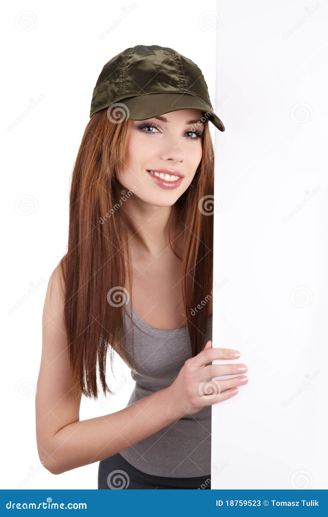 Beautiful woman holding empty white board