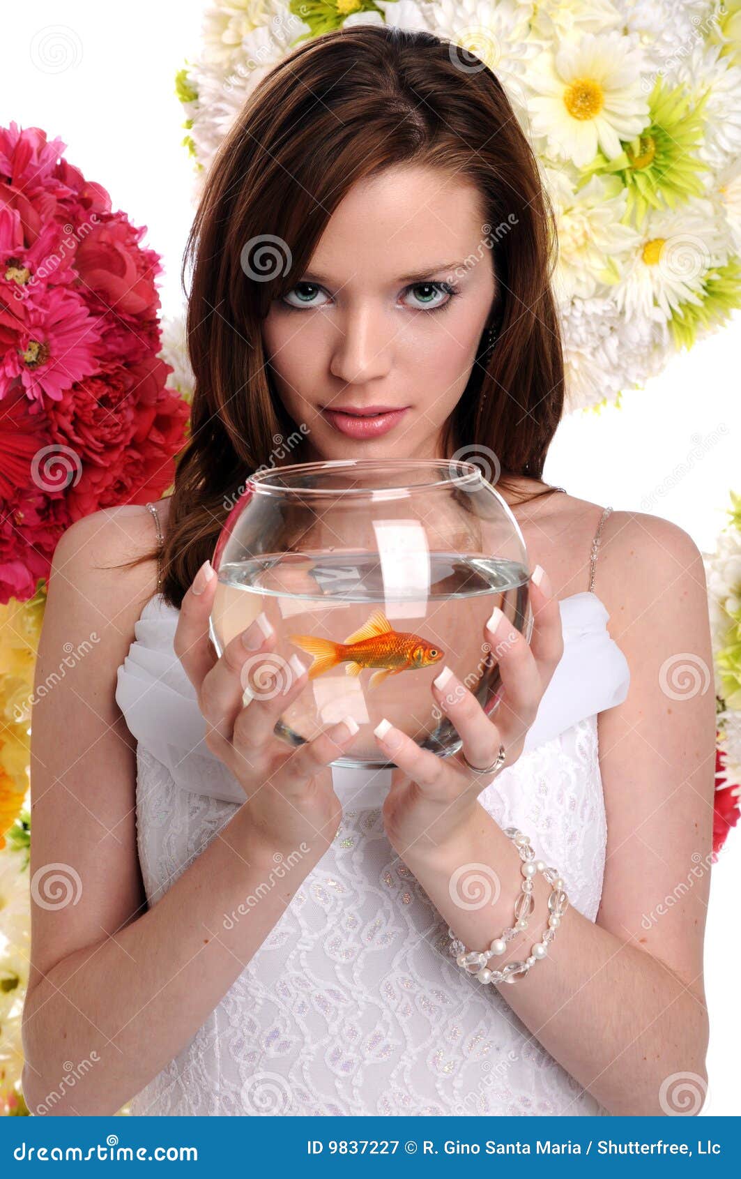 Woman Holding Fish Bowl Royalty Free Stock Photography 