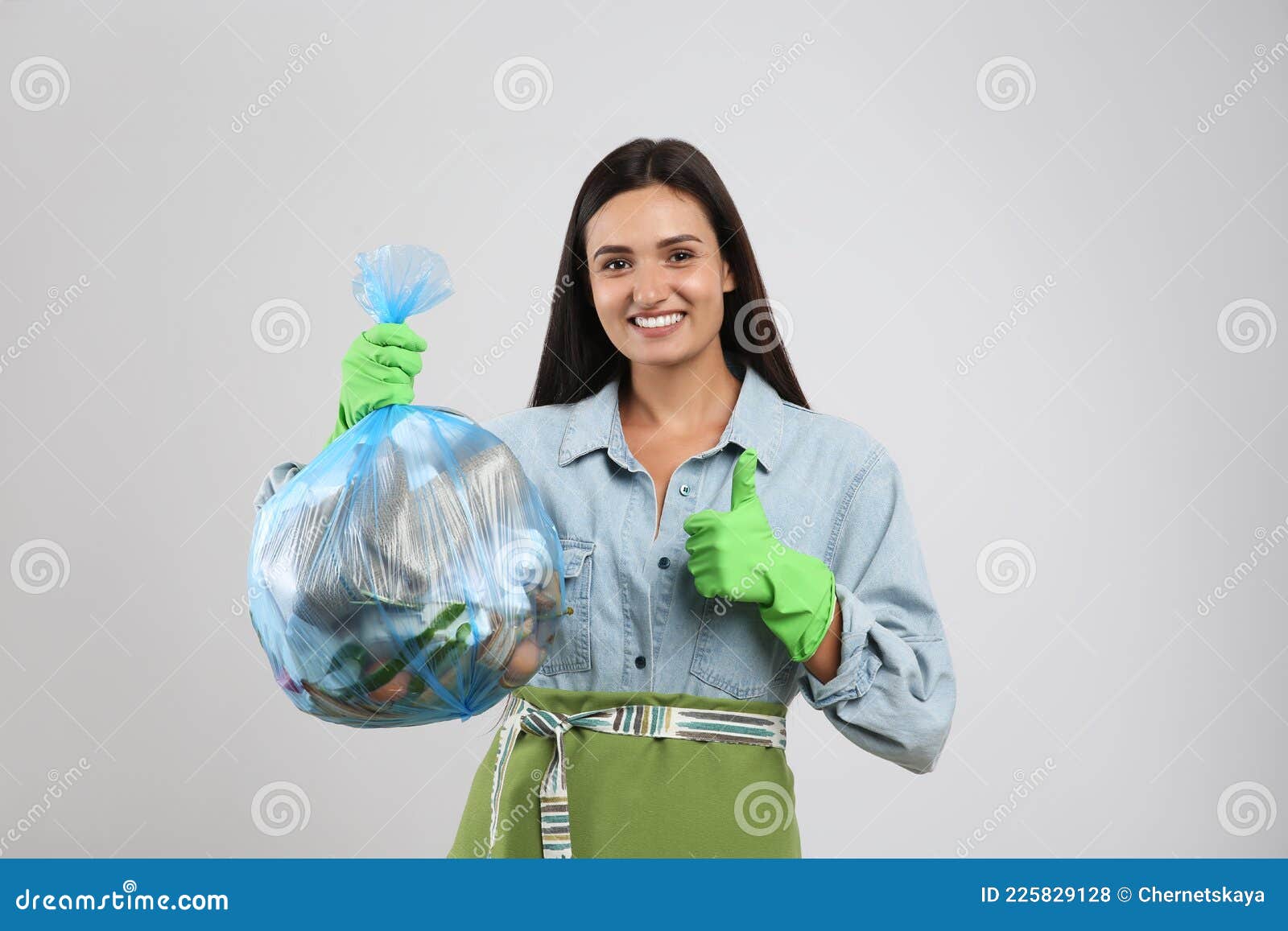 Woman Holding Garbage Bag on Light Background Stock Photo Image of