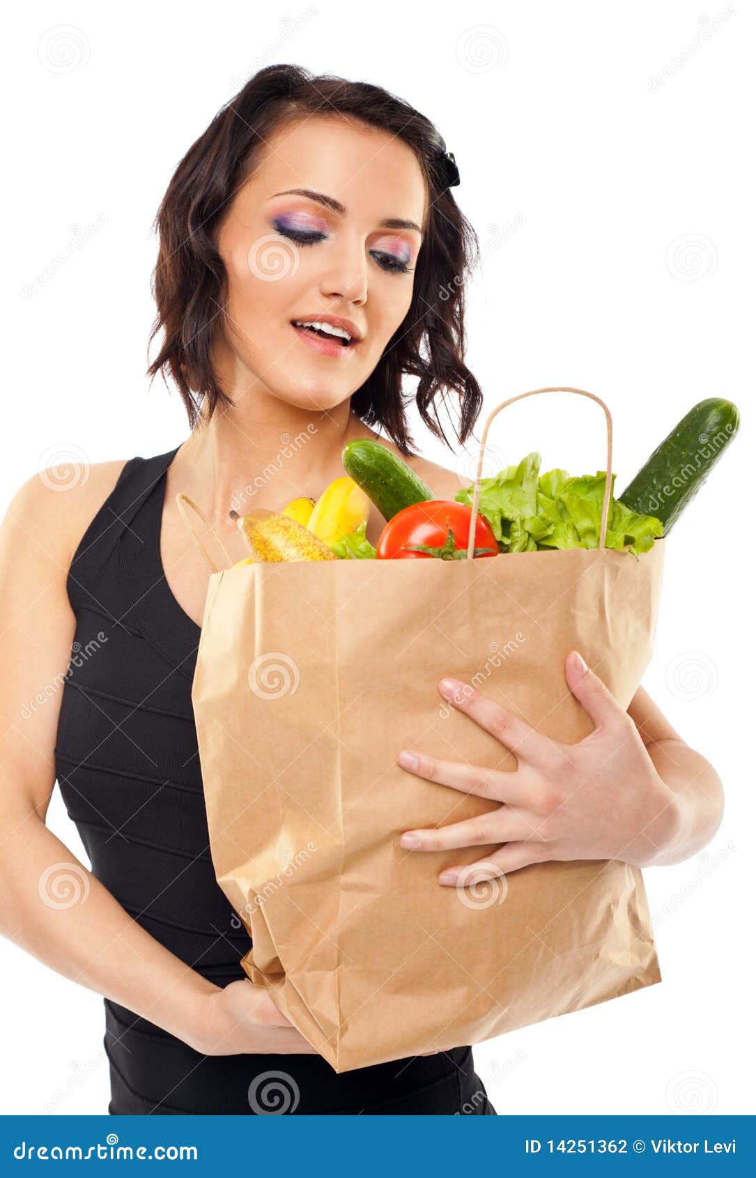 Woman holding grocery bag stock photo. Image of shopping 14251362