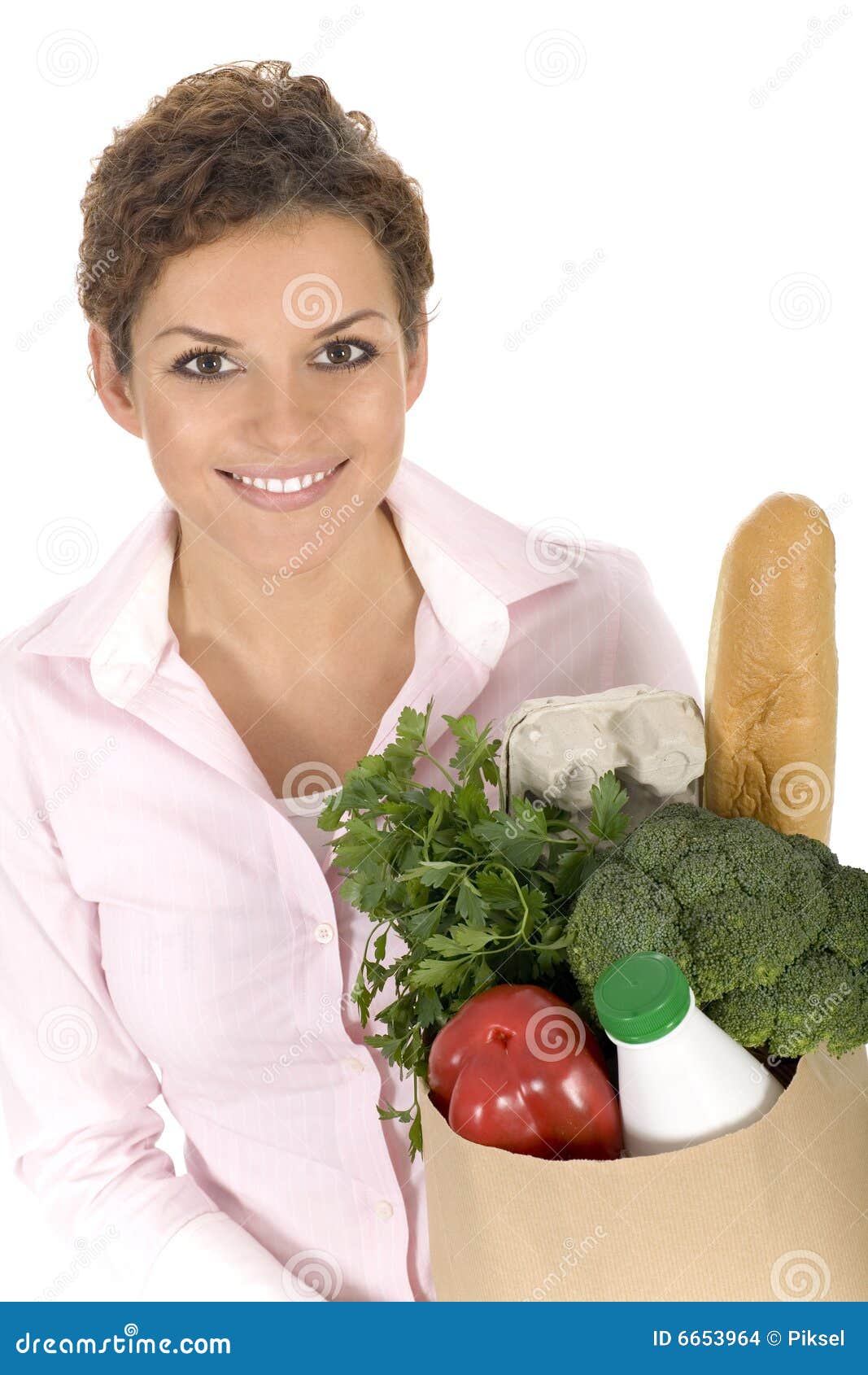 Woman holding grocery bag stock photo. Image of buyer 6653964