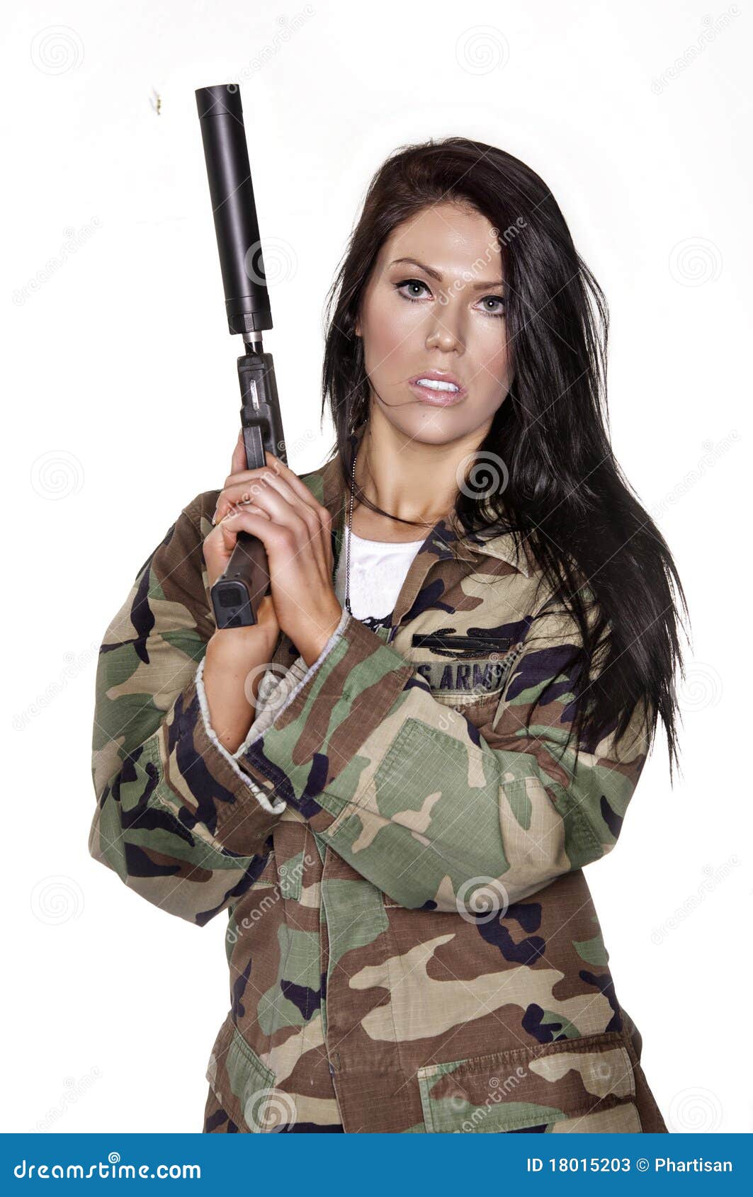 Woman holding gun stock image. Image of army, glamor - 18015203