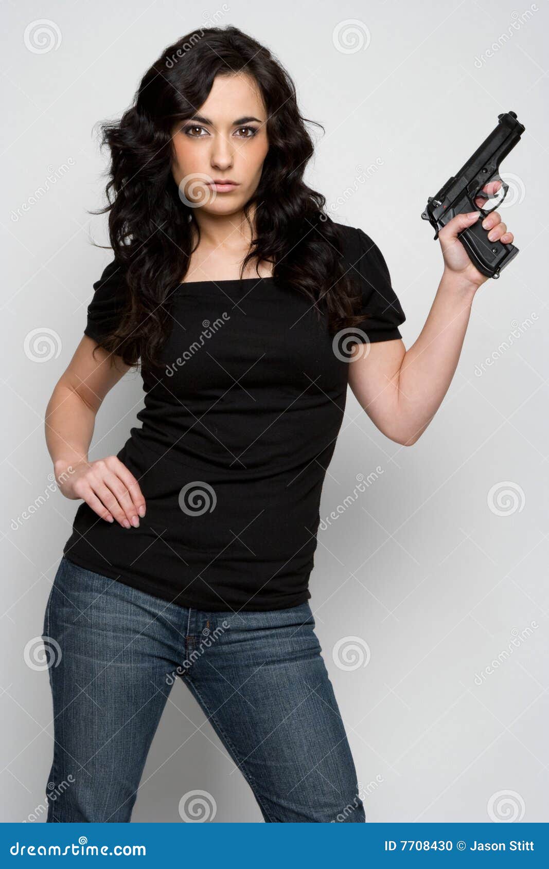 Woman Holding Gun stock photo. Image of posing, pretty - 7708430