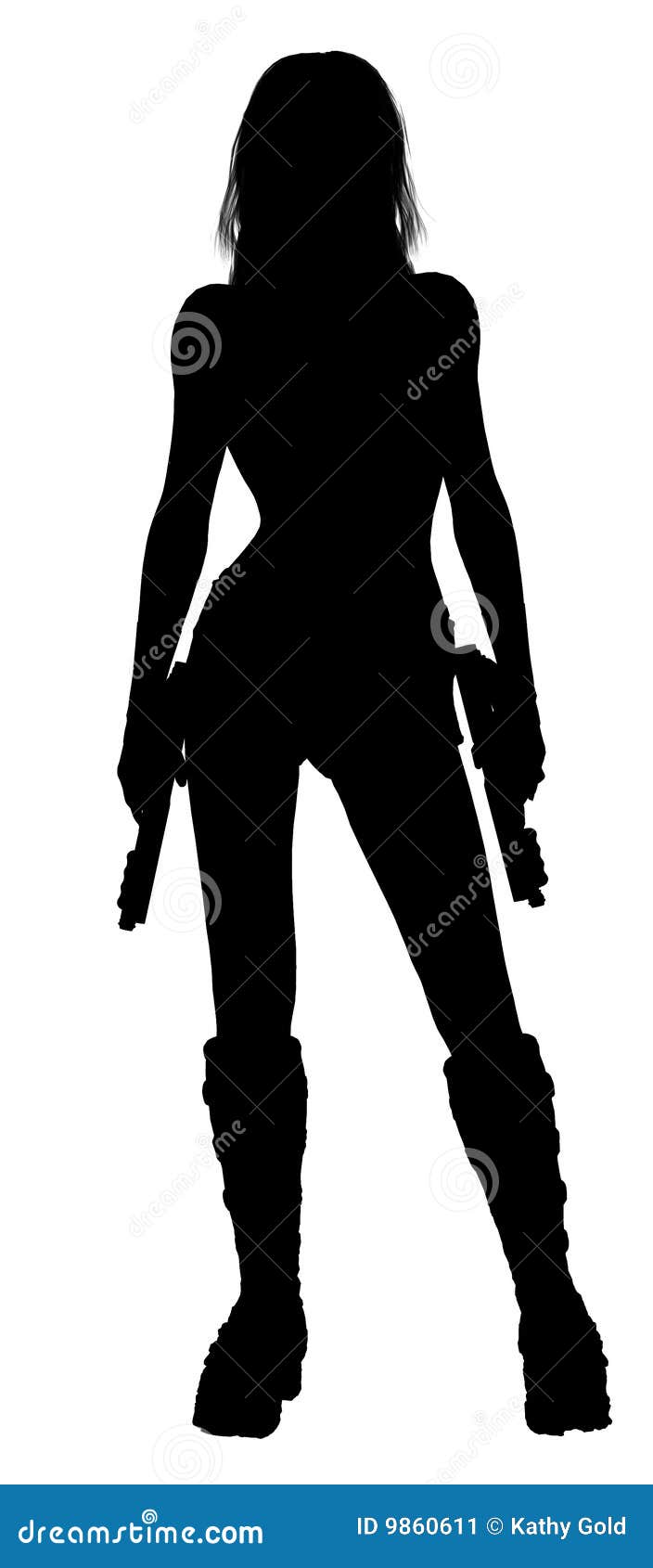 Woman Holding Guns Silhouette Stock Illustration - Illustration of